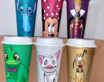 16oz Hand Painted Reusable Starbucks Cup; Your choice of character (s)