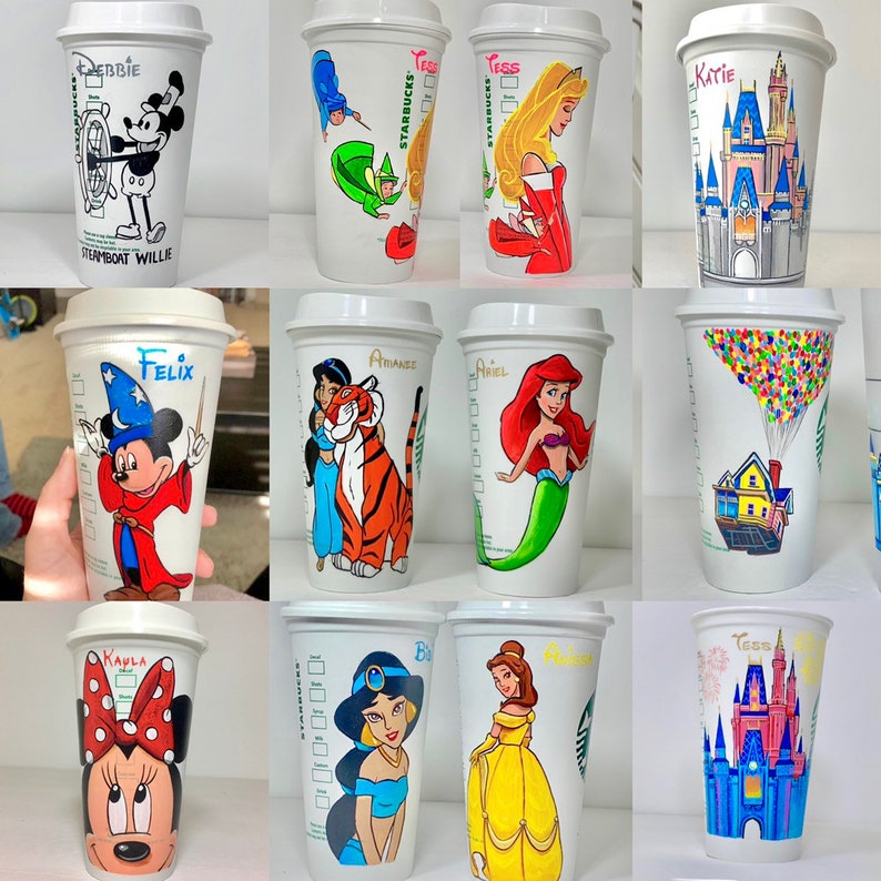 Hand Drawn Starbucks Reusable Cups; Your choice of character (s) 