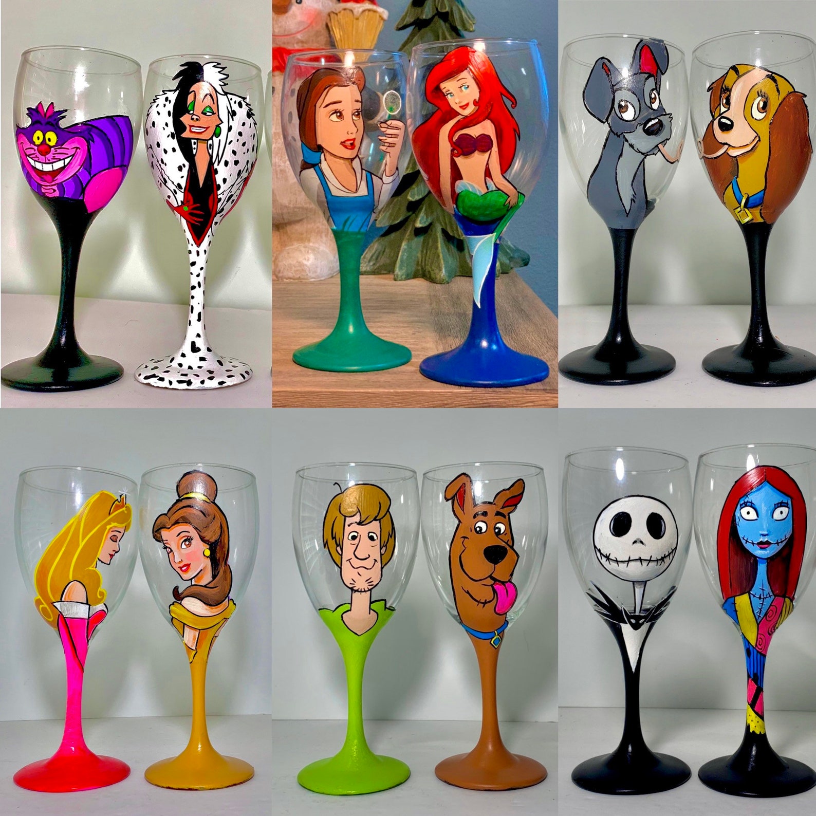 Two HAND PAINTED Wine Glasses Your Choice of Characters Etsy