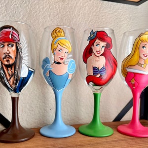 Set of 4 Hand Painted Wine Glasses : Your choice of characters