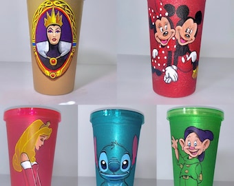 16oz Hand Painted Glitter Tumbler; Your choice of character (s)