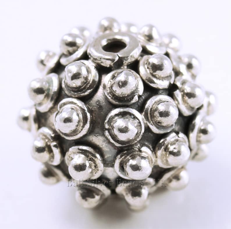 2 13 mm x 12 mm Spiky Bali Sterling Silver Beads two Punky Silver Beads Indonesia Hand-crafted in Bali