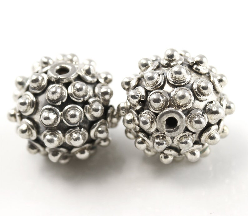 2 13 mm x 12 mm Spiky Bali Sterling Silver Beads two Punky Silver Beads Indonesia Hand-crafted in Bali