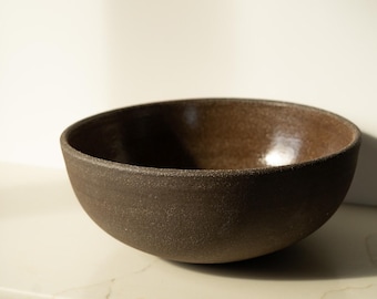 Handmade Stoneware Large Bowl: Pumpernickel Ceramic Centerpiece