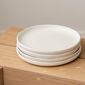 White Matte Stoneware Dinner Plate with Round Sides Stoneware Dinnerware Handmade Stoneware Dish Ceramic Dinnerware Ceramic Dinner Plates