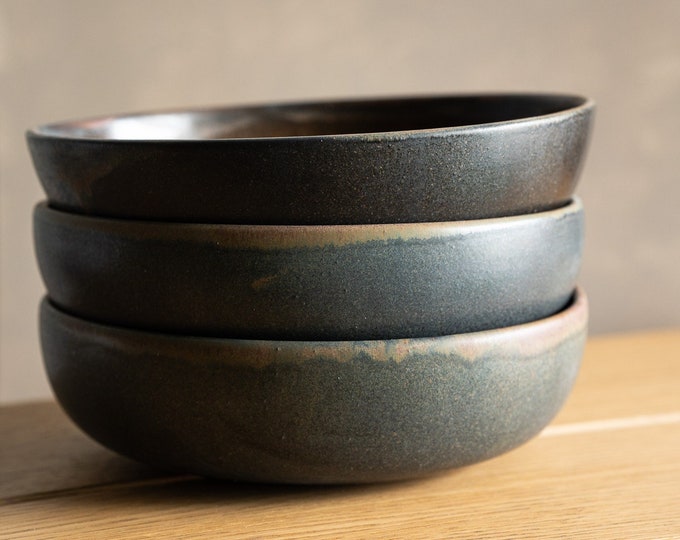 Handmade Stoneware Pasta Bowl: Rust Brown Ceramic Serving Bowl