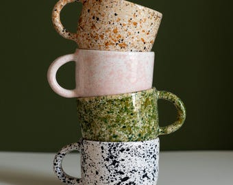 Hand-Painted Splatter Ceramic Mug – Stoneware Coffee Cup, Wheel Thrown Pottery Tea Mug