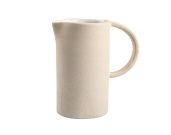 Handmade Stoneware Pitcher: Beige Nordic Ceramic Vase, 32 oz