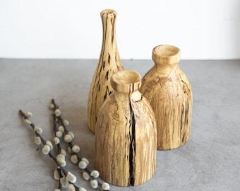 Hand Carved Maple Wood Bud Vase: Rustic Home Decor
