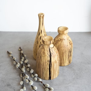 Wood Vase Bud Vase Wooden Vase Decorative Vase Dry Flower Vase Table Vase Hand Carved Wood Vase Natural Wood Vase image 1