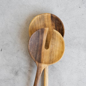 Wooden 2-Piece Salad Serving Set Wooden Salad Servers Wood Salad Serving Set Hand-Carved Wood Spoons Kitchenware image 1