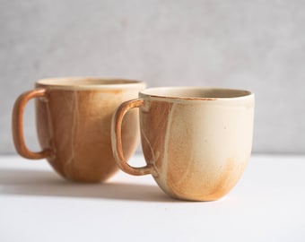 Handmade Beige Stoneware Coffee Mug: Caramel Latte Cup
