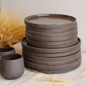 Handmade Stoneware Dinner Plate: Pumpernickel Glaze, Organic Ceramic Dish