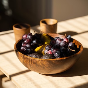 Wooden Bowl Large Fruit Bowl Natural Tall Wooden Bowl Large Serving Bowl HandCarved Large Salad Bowl Farmhouse Kitchenware Walnut Wood Bowl