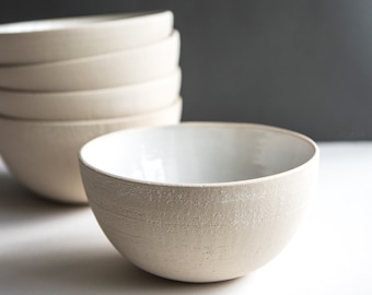 Handmade Stoneware Bowl: White Ceramic Dinnerware, Ukraine