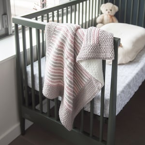 Baby Boy and Baby Girl Hand Knit Blanket for Crib or Stroller Bedding. Perfect for Newborns or Baby Shower Gift