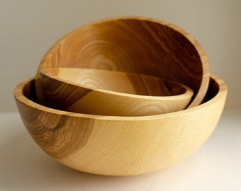 Hand Carved Ashwood Nesting Bowl Set: Rustic Kitchen Decor