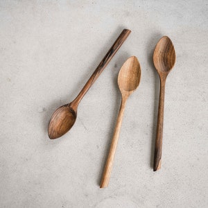 Carved Wood Spoon with Straight Handle Hand Carved Spoon Wooden Spoon Wood Soup Spoon Wood Kitchenware Wood Utensils
