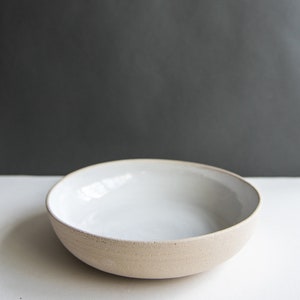 Handmade Stoneware Salad Bowl | White Ceramic Pasta Serving Dish