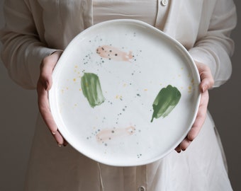 Handmade Porcelain Dinner Plate: Off-White Ceramic Dish