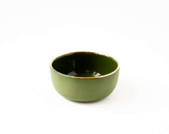 Handmade Porcelain Mini Bowl with Gold Rim Sauce Dish Green Stoneware Dinnerware Pinch Bowl Spice Dish Small Serving Bowl Condiment Bowl