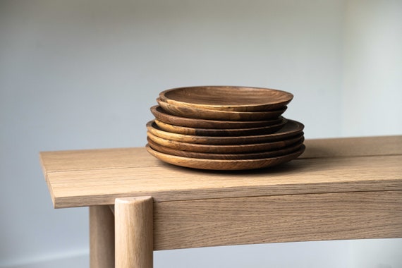 Platos de madera, platos de madera con tenedores, juego de cubiertos  reutilizables de madera natural hechos a mano para cocinar, comer,  inauguración