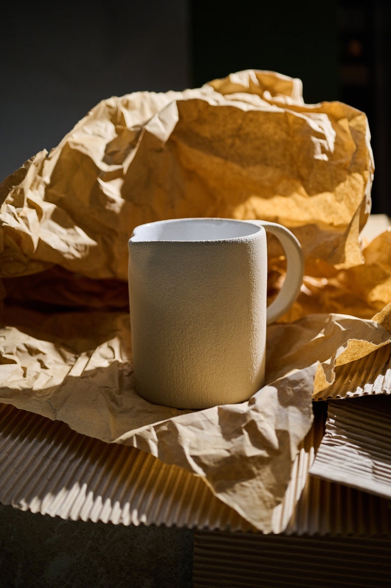 Handmade Stoneware Pitcher Beige Ceramics Water Pitcher Handmade Ceramic Pitcher Nordic Style Pottery Pitcher Vase image 1