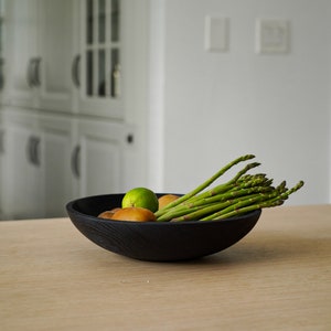 Large Wood Bowl Wedding Gift Black Fruit Bowl Wood Dough Bowl Wood Salad Bowl Serving Wood Bowl Wooden Bowl Large Black Centerpiece Bowl image 3