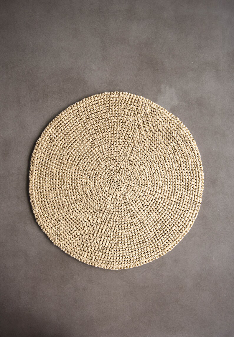 Raffia Hand Crochet Place Mats Round Placemat Set for House Etsy