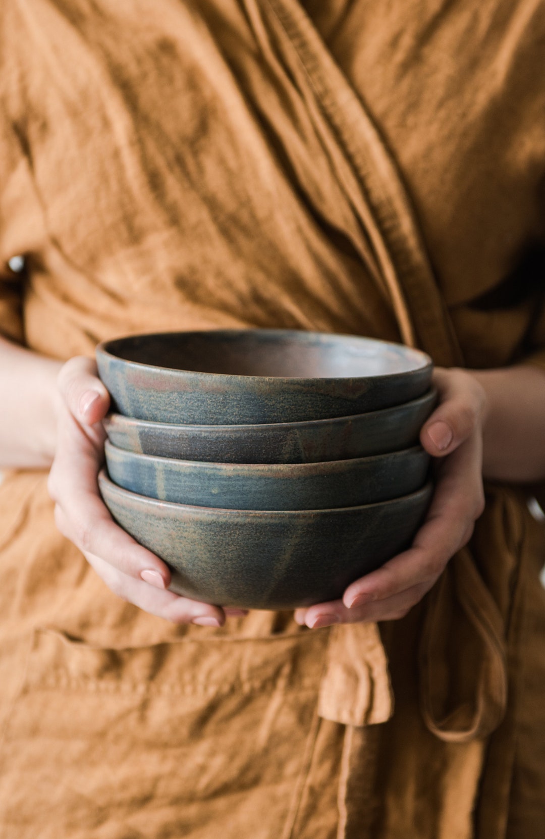 Handmade Rust Stoneware Bowl: Ceramic Soup, Salad, or Fruit Bowl