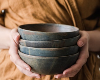 Handmade Rust Stoneware Bowl: Ceramic Soup, Salad, or Fruit Bowl