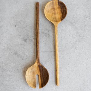 Wooden 2-Piece Salad Serving Set Wooden Salad Servers Wood Salad Serving Set Hand-Carved Wood Spoons Kitchenware image 3