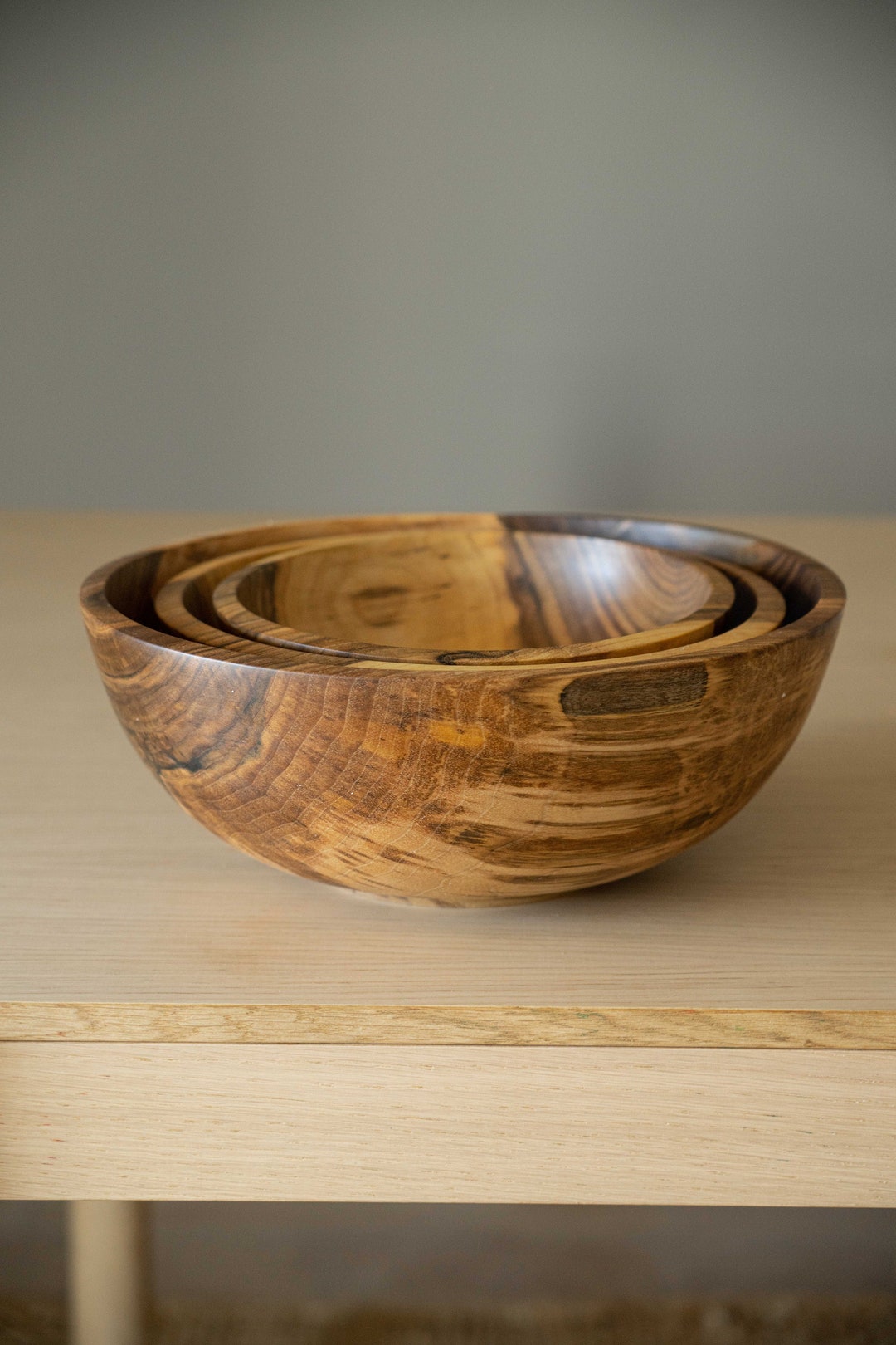 Large Fruit Bowl Walnut Wood Nesting Bowl Set Wedding Gift Large Wood