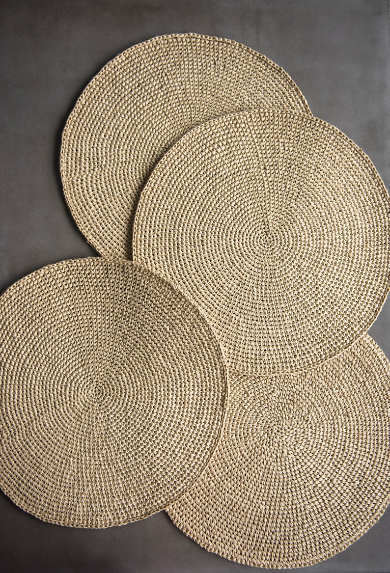 Raffia Hand Crochet Place Mats Round Placemat Set for House Etsy