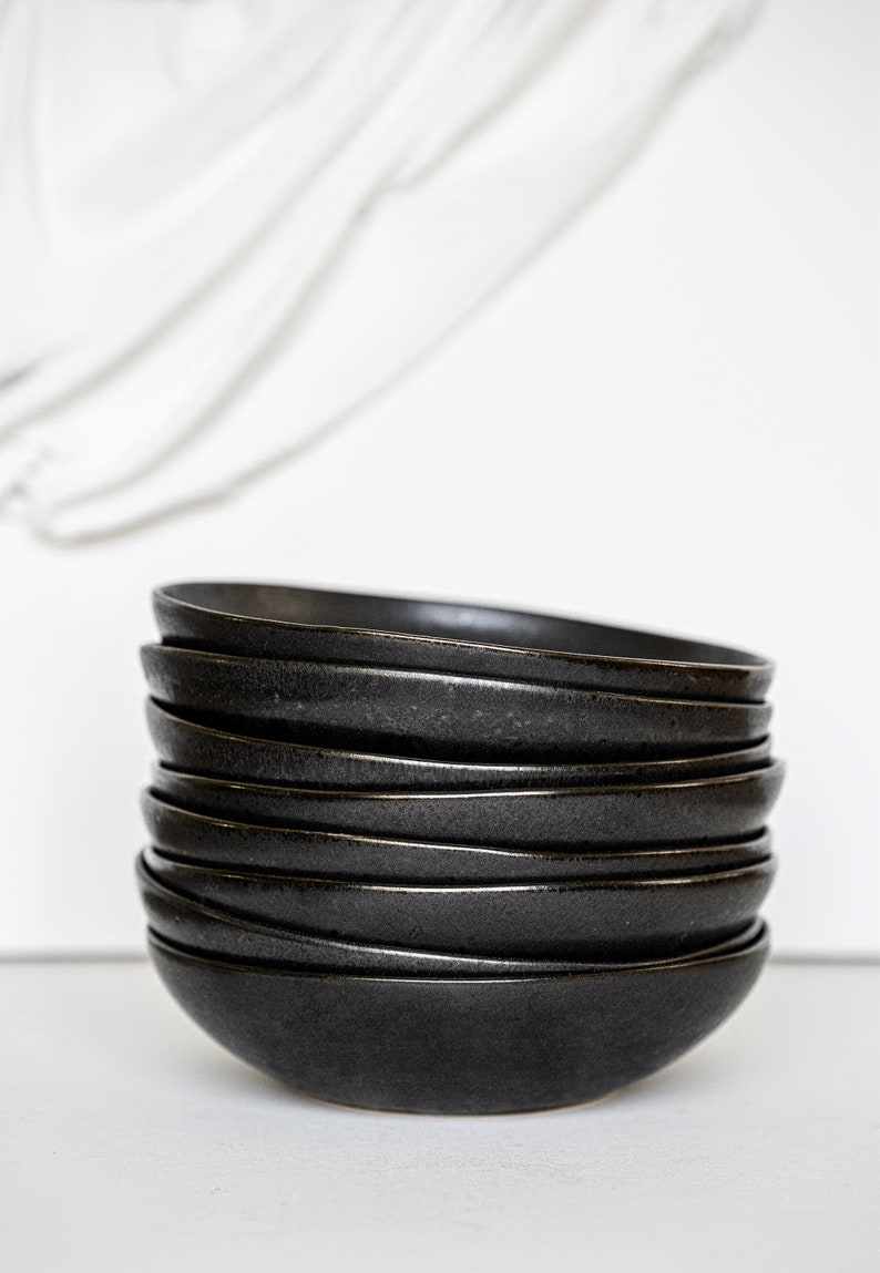 Black Stoneware Pasta Bowl Black Stoneware Dinnerware Black Etsy