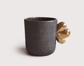 Handmade Stoneware Coffee Mug: Rye Pumpernickel with Gold Accent