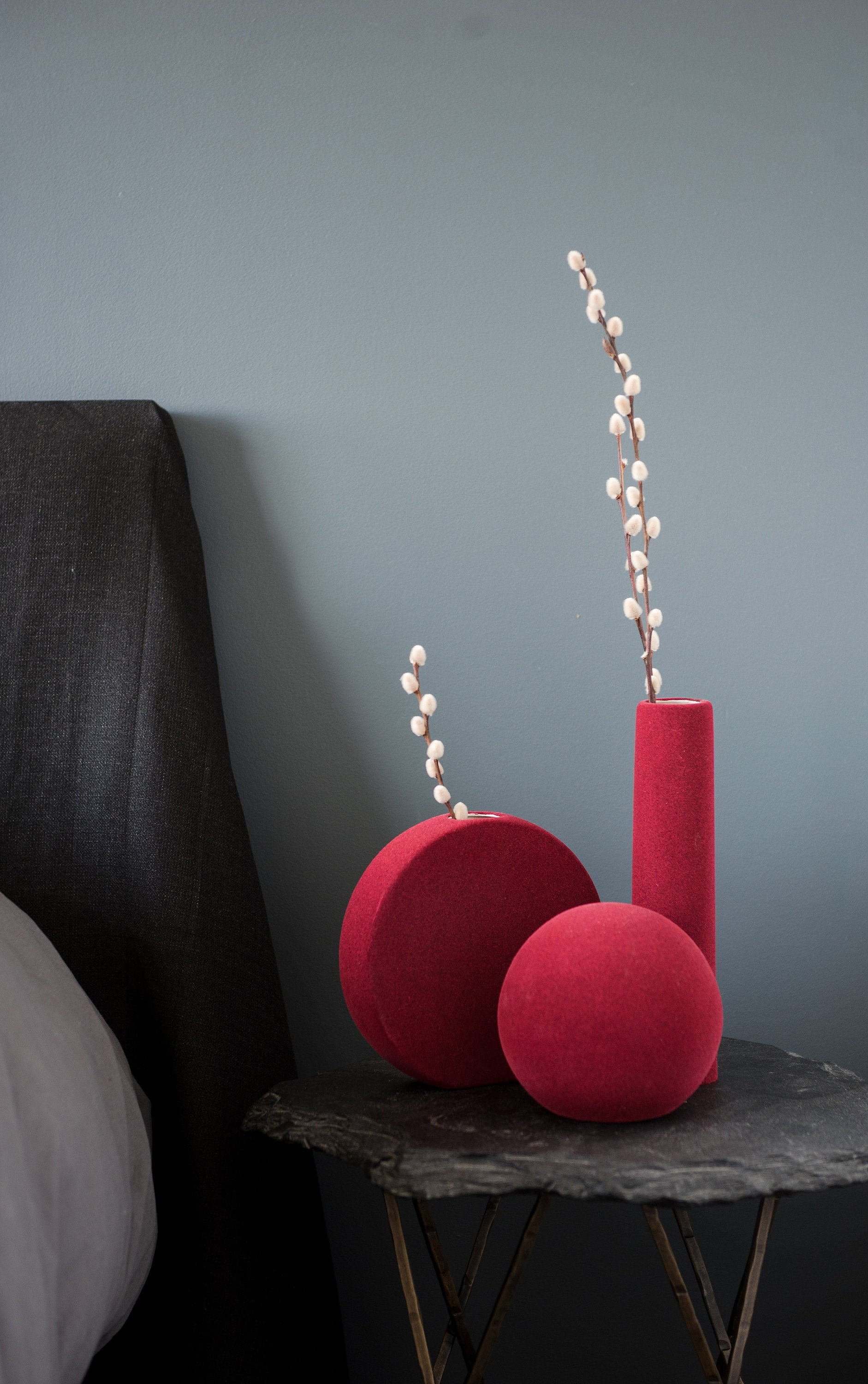 幾何学模様の陶器製花瓶セット：モダンなフロックパウダーのホーム