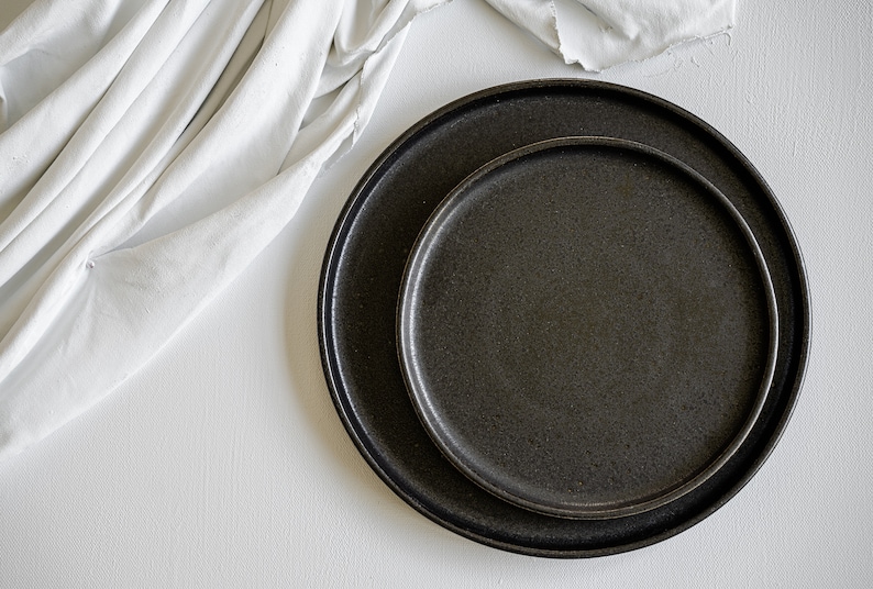 Black Stoneware Plate Black Ceramic Dinnerware Dinner Plate Black Handmade Plate Black Dinnerware Set Ceramic Dish Ceramic Dinnerware Plate Set