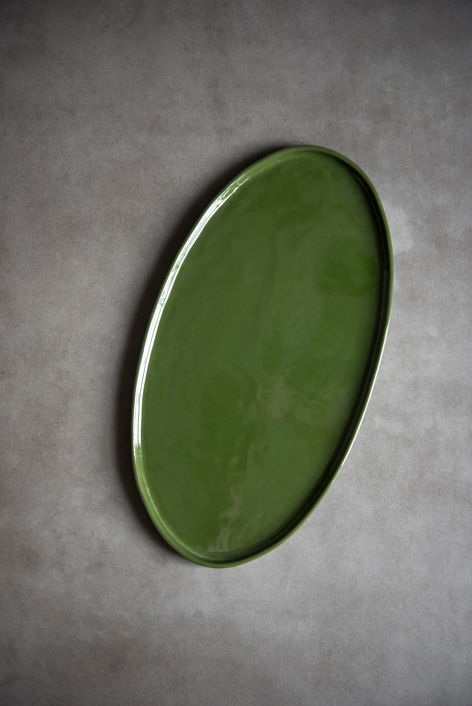 Handmade Green Porcelain Serving Platter: Oval Ceramic Tray - Large