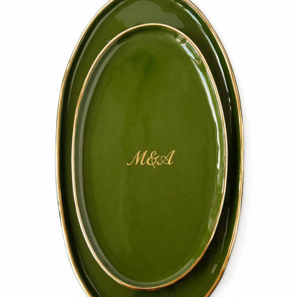 Personalized Wedding Platter: Green Ceramic Serving Tray With Gold Rim - Etsy Size: Large E&J