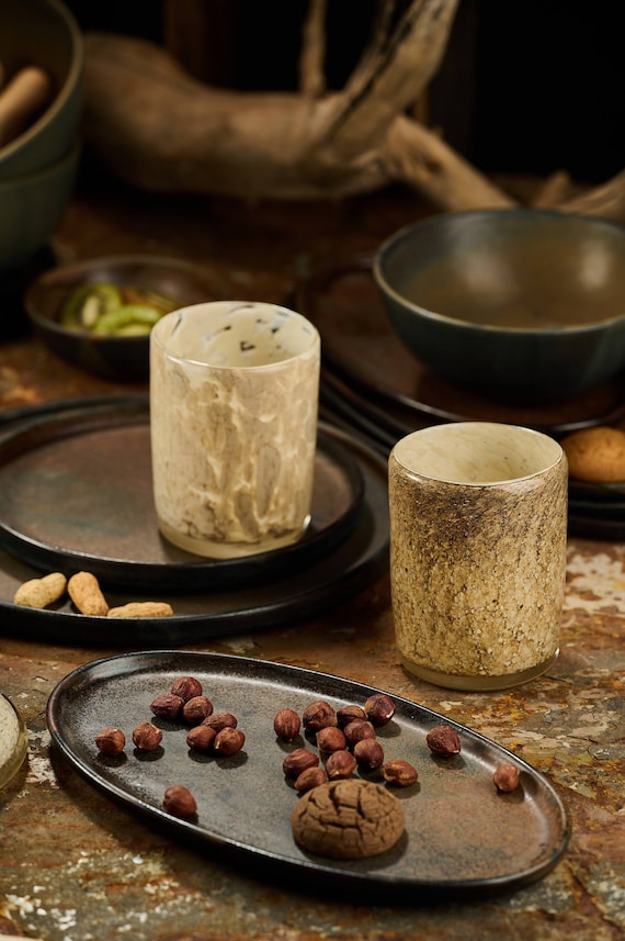 Handblown Drinking Glass, Marble Effect, Made in Ukraine