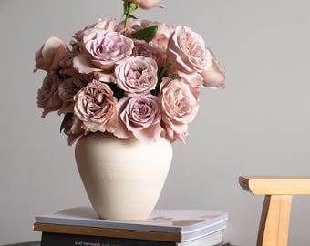 Handmade Stoneware Amphora Vase: Beige Nordic Farmhouse Decor