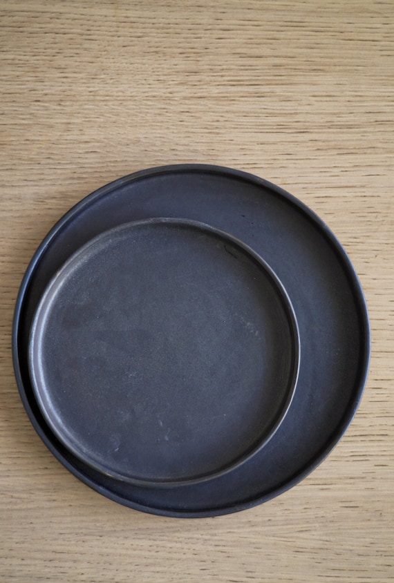 Black Dish Set, Unique Black Plate Set for 1-12, Black Ceramic Dinner Plates,  Black Dinnerware, Handmade Pottery Plates 