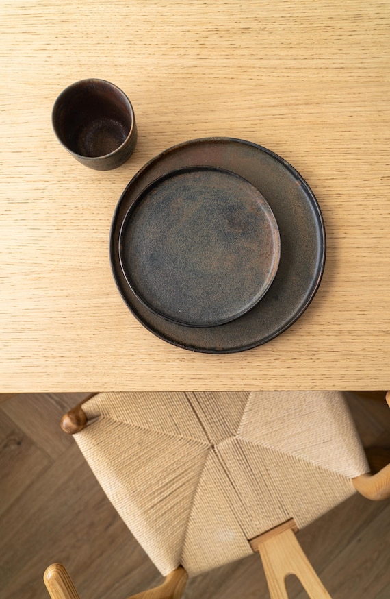 Handmade Stoneware Dinner Plate: Wabi Sabi Ceramic Dish