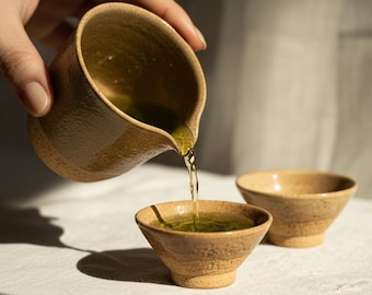 Handmade Small Stoneware Tea Cup – Yellow with Speckles