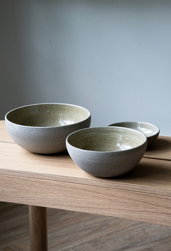 Handmade Stoneware Nesting Bowl Set: Rustic Ceramic Dinnerware