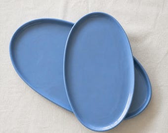 Handmade Forget-me-Not Porcelain Serving Platter: Oval Ceramic Tray