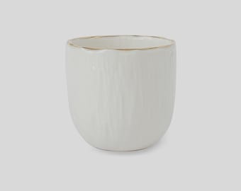 Handmade White Porcelain Coffee Cup with Gold Rim - 12 oz