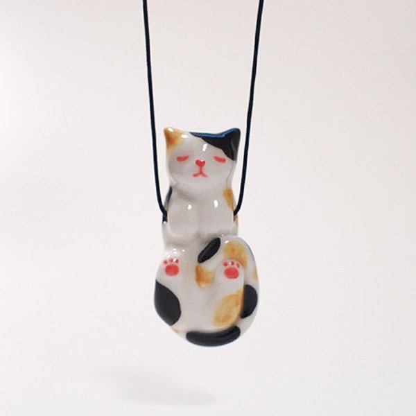 Hanging Cat Ceramic Necklace