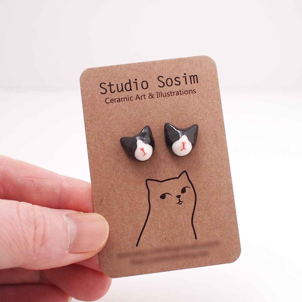 Ceramic Tuxedo Cat Earrings